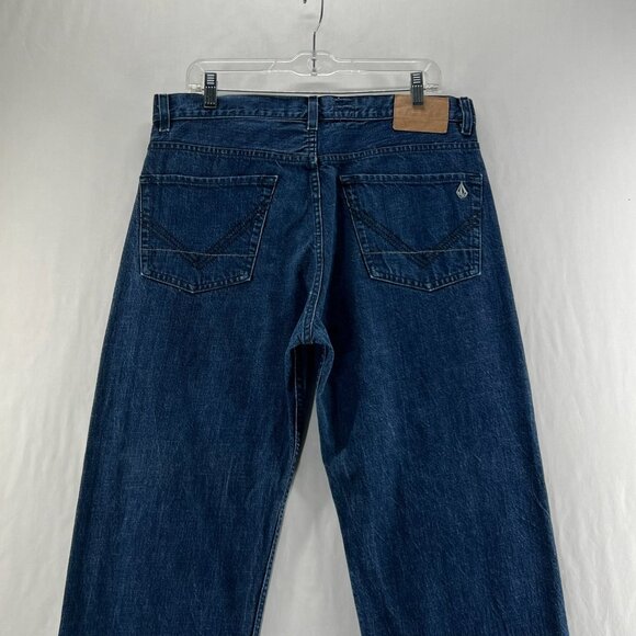 Volcom Stone Boardwear Jeans Sz 34 Black Zip Relaxed Fit Straight Leg Denim Blue - Picture 6 of 11